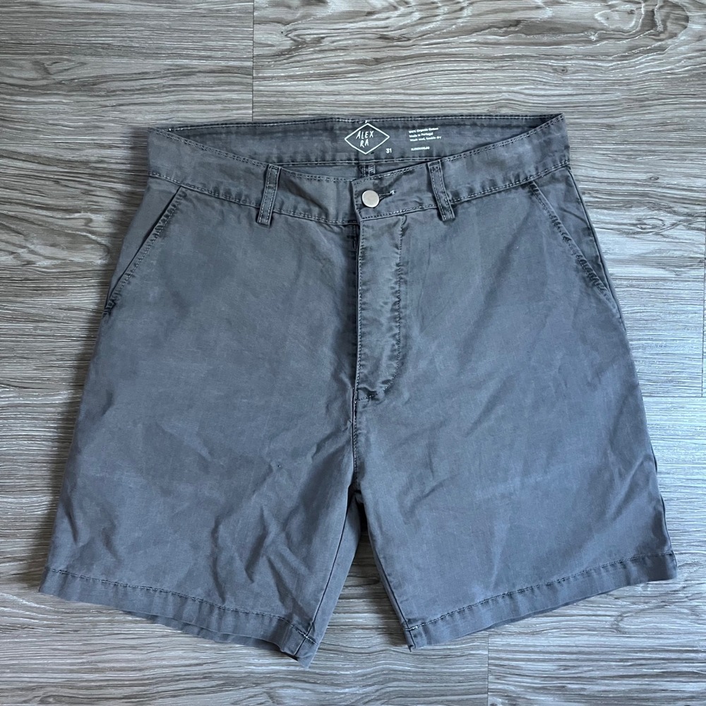 Alex Crane Bo Shorts Mens 31 Grey Organic Cotton Button Fly Made in Portugal
